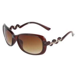 Elegant Brown Oversized Sunglasses with Decorative Chain Arms – Women’s UV Protection