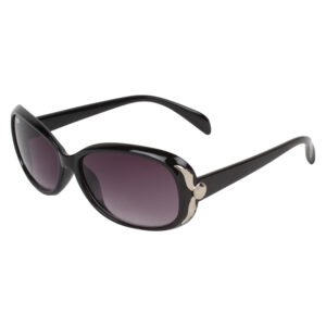 Classic Black Oval Sunglasses for Women – Silver Butterfly Accent with UV Protection