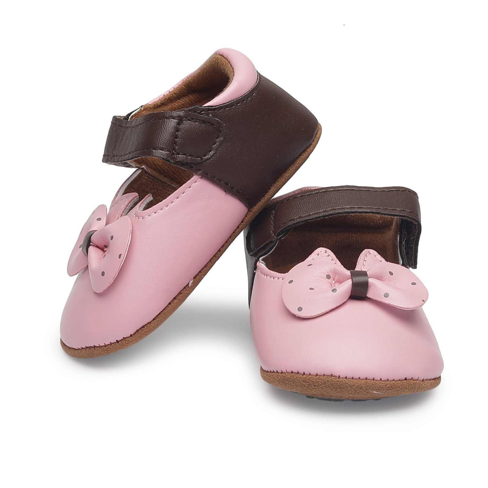 Kutumbh Booties for Kids (0-6 Months) Booties (Toe to Heel Length - 11 cm, Pink, Brown)